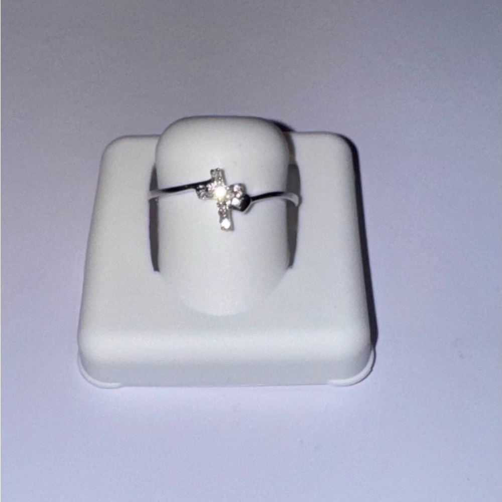 Genuine Natural Diamond Cross Heart Ring, Elegant gift for her Real diamond Ring - Picture 4 of 5